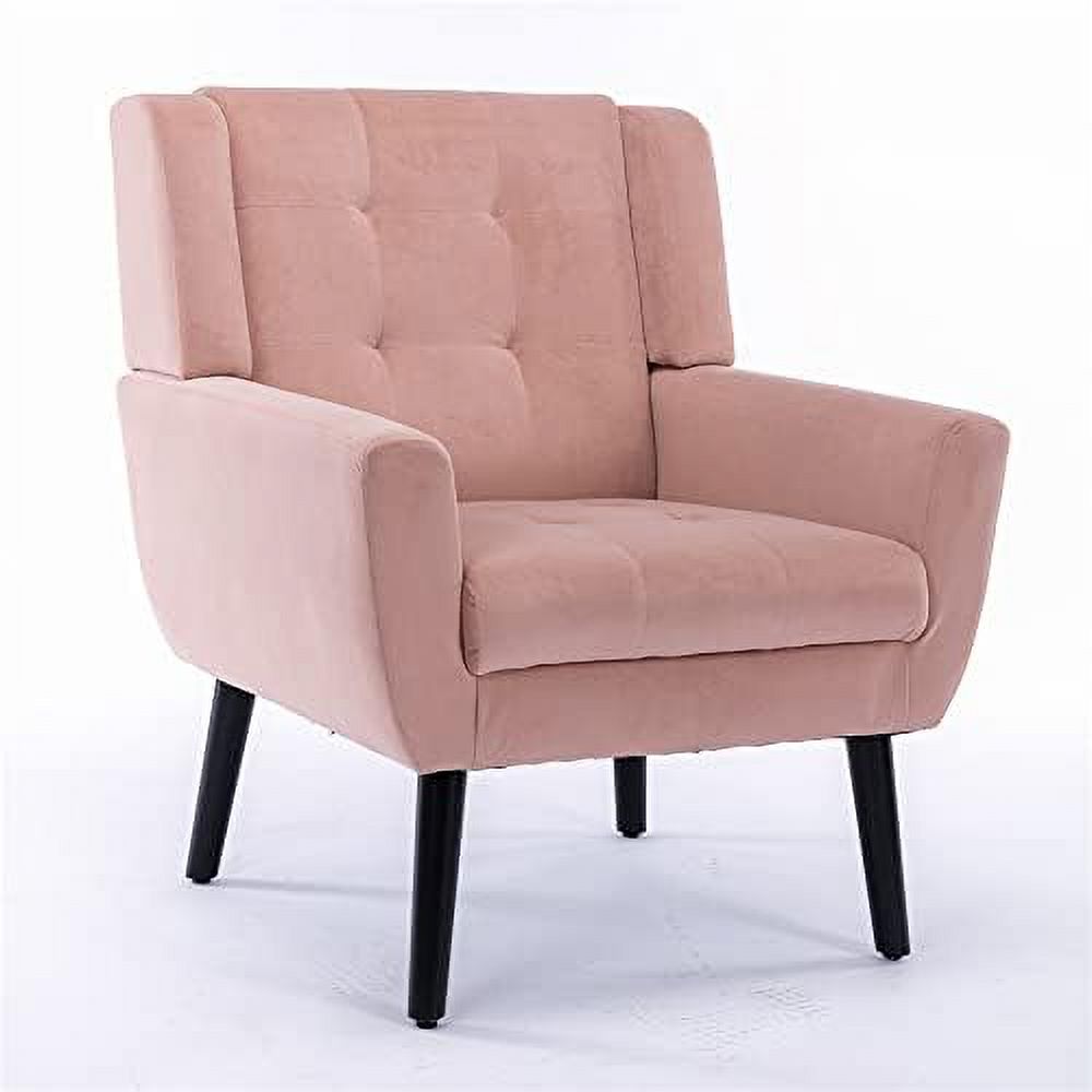 Velvet Tufted Wingback Armchair with Solid Wood Legs N34031