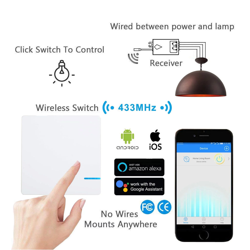 Smart Light Switch WiFi Wall Wireless 2x 1-gang Switch + 2x WIFI Receiver O21445