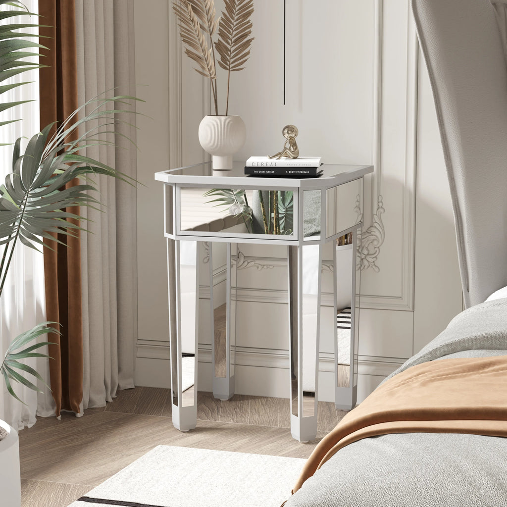 Mirrored Nightstand End Table with Drawer E5785