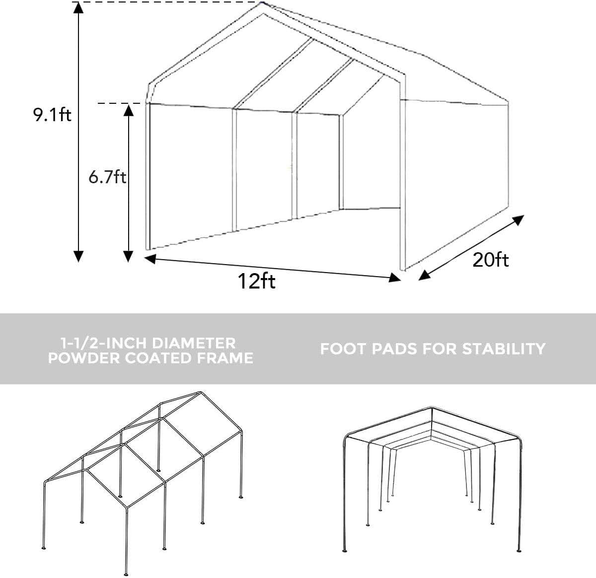 Extra Large Heavy Duty Carport with Removable Sidewalls Y63268