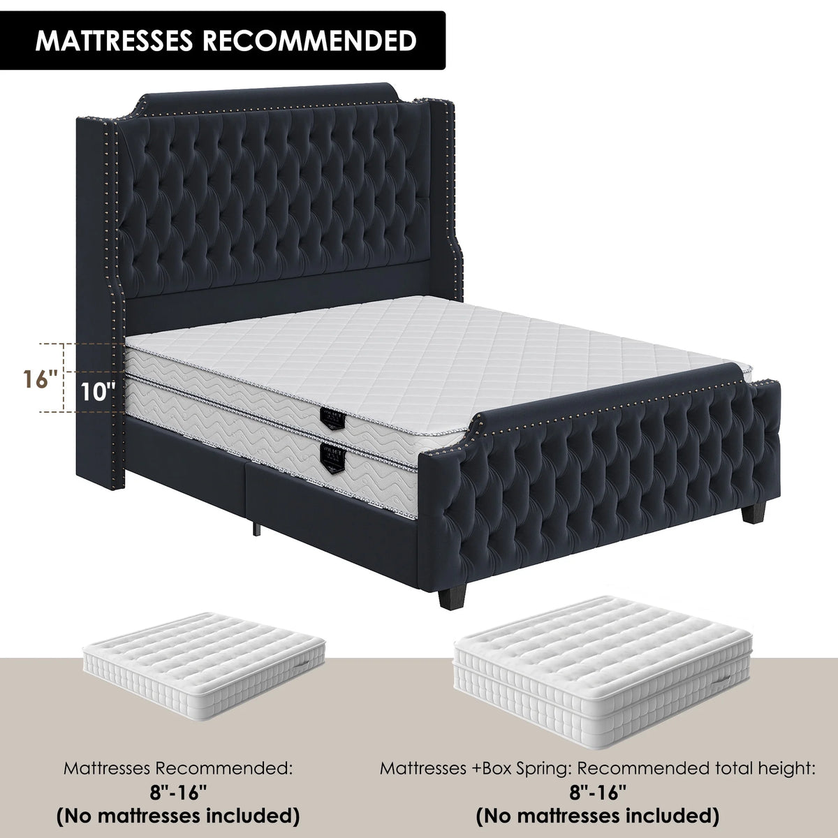 Queen Size Off-white Velvet Upholstered Bed Frame with Headboard and Footboard C40348