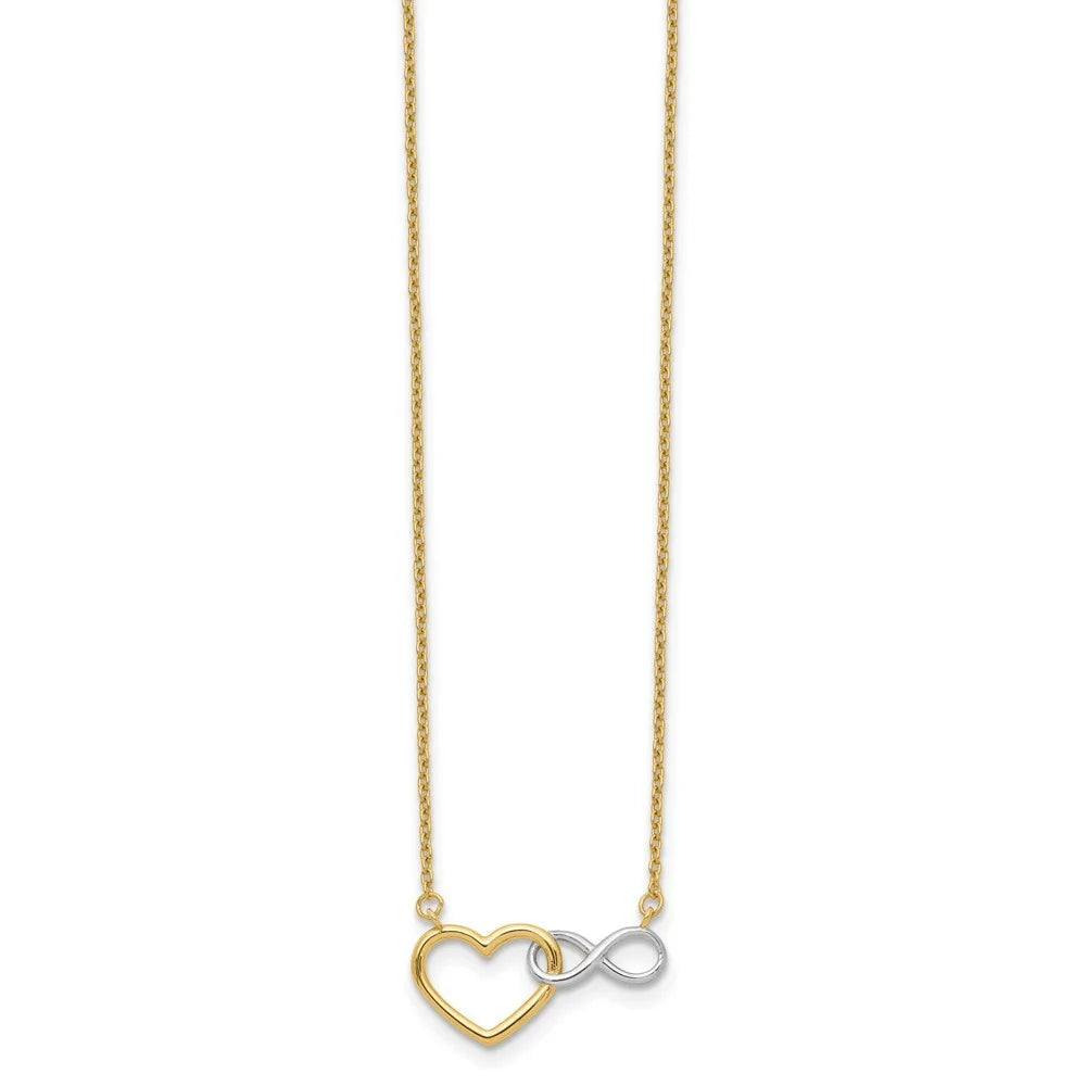 14K Yellow Gold and White Rhodium Heart with Infinity Symbol Necklace 17" E59749