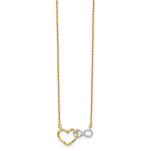 14K Yellow Gold and White Rhodium Heart with Infinity Symbol Necklace 17" E59749