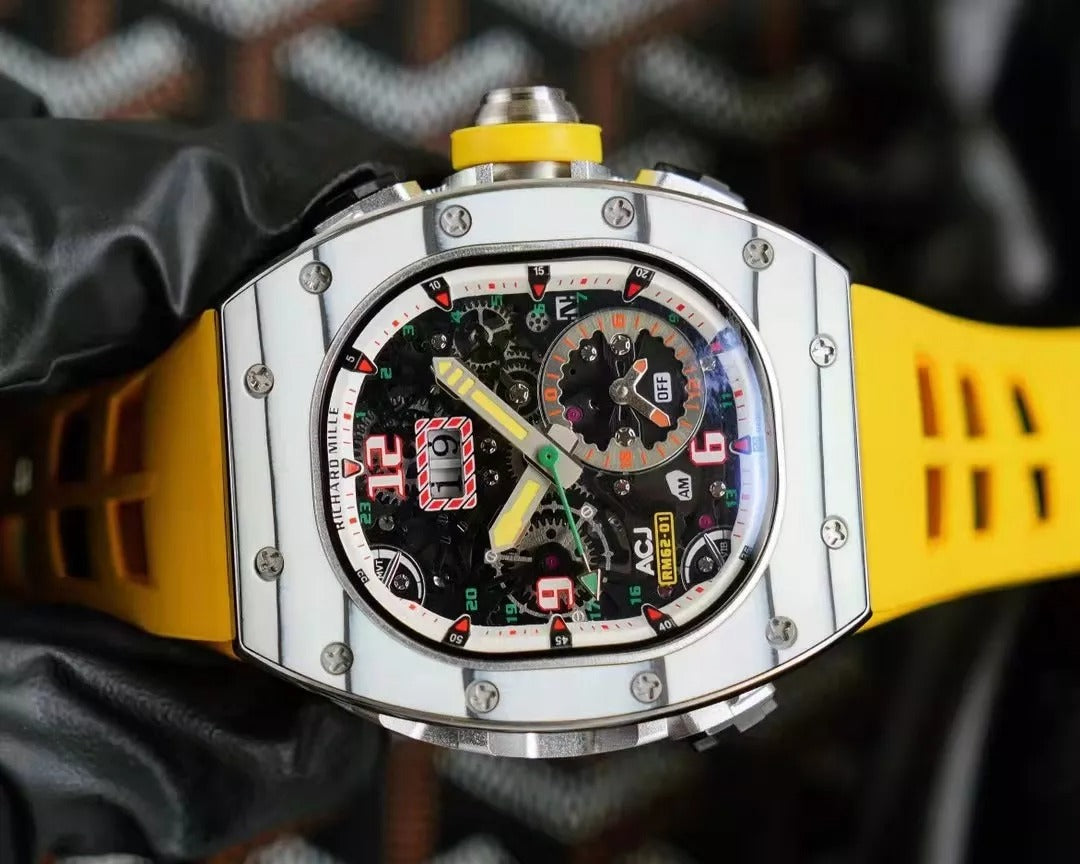 White Bezel Yellow Rubber Strap Tourbillon H56426