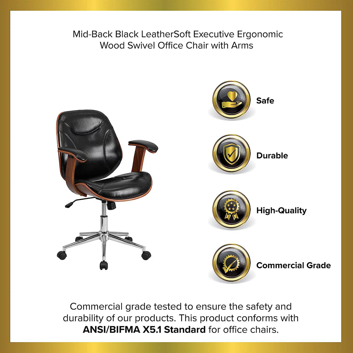 Black Faux Leather Ergonomic Office Chair H4275