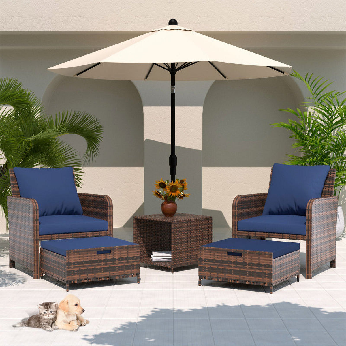 Navy 5 Piece PE Wicker Patio Furniture Set G6866