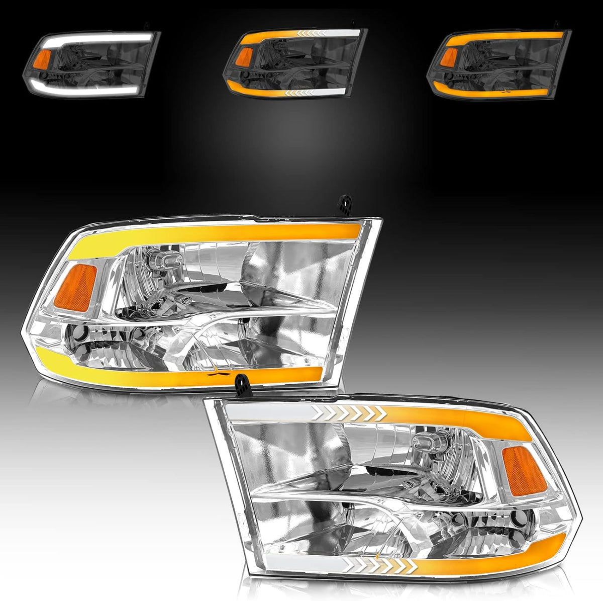 Headlight Assembly Compatible with 2009-2018 Dodge Ram 1500 2500 3500 LED Tube Chrome Housing Driver and Passenger Side B484898