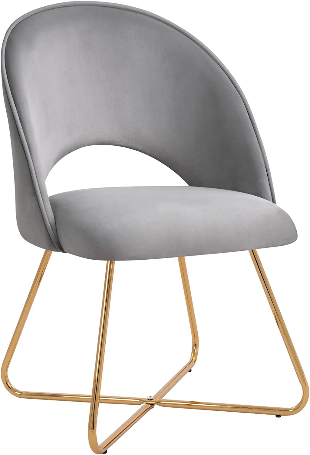 Lightgrey Velvet Upholstered Vanity Chair with Metal Legs W20803