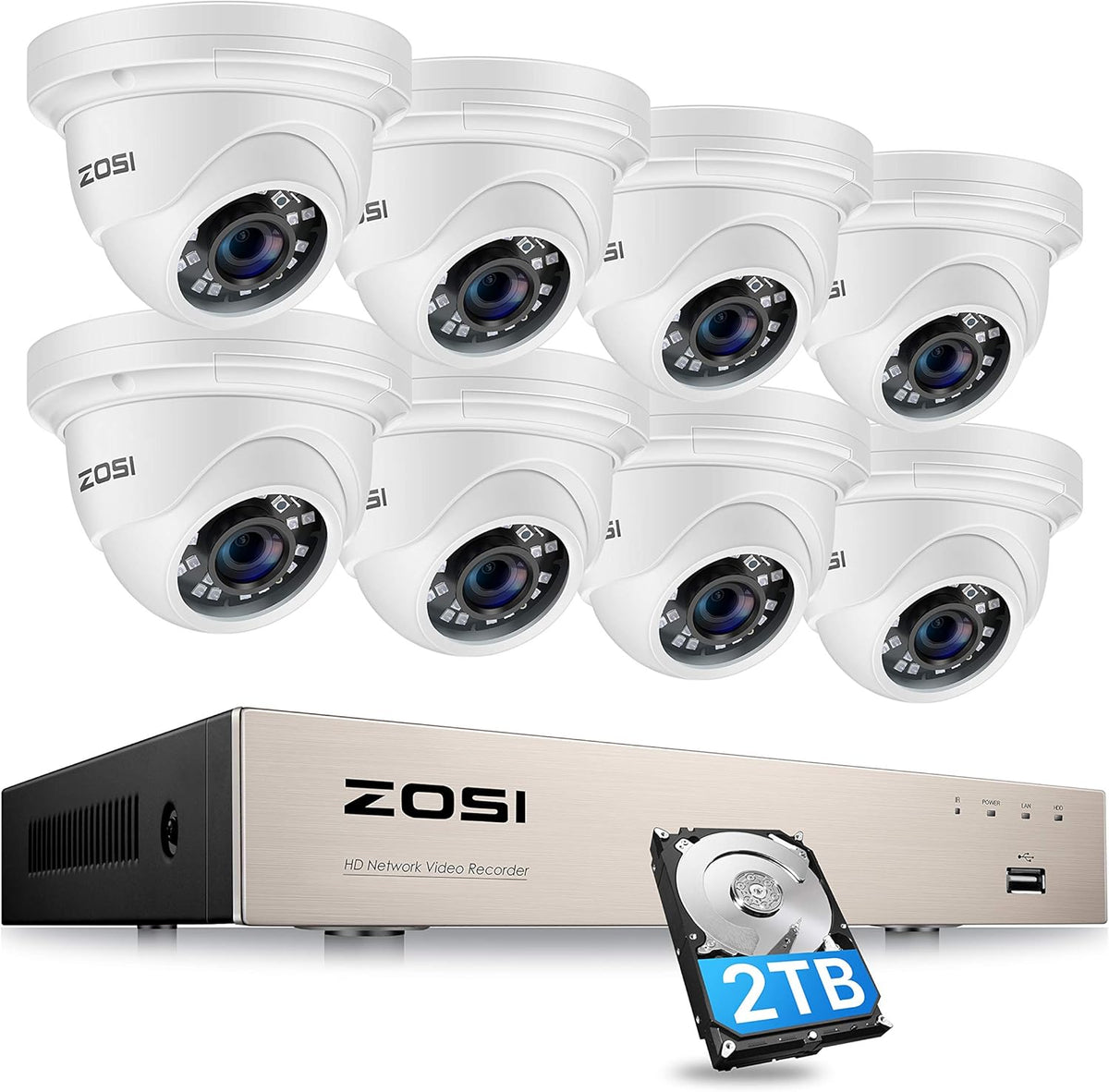 8CH 5MP PoE Security Camera System with 2TB HDD and 8pcs Wired Indoor Outdoor Cameras with 80ft Night Vision Q505447