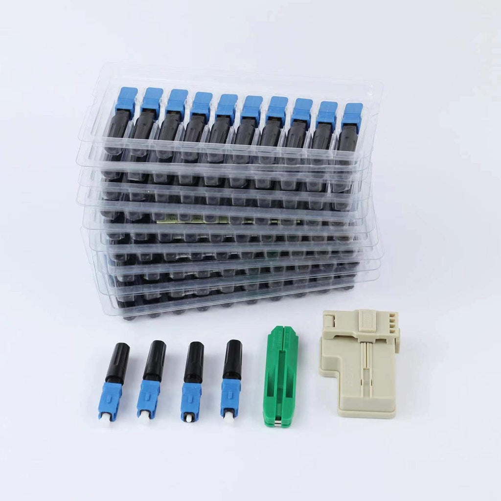100pcs Fiber Optic Quick Connector with Matched Tools, Single Mode SM 9/125 Mechanical Fast Connectors, Pack of 2 M4726