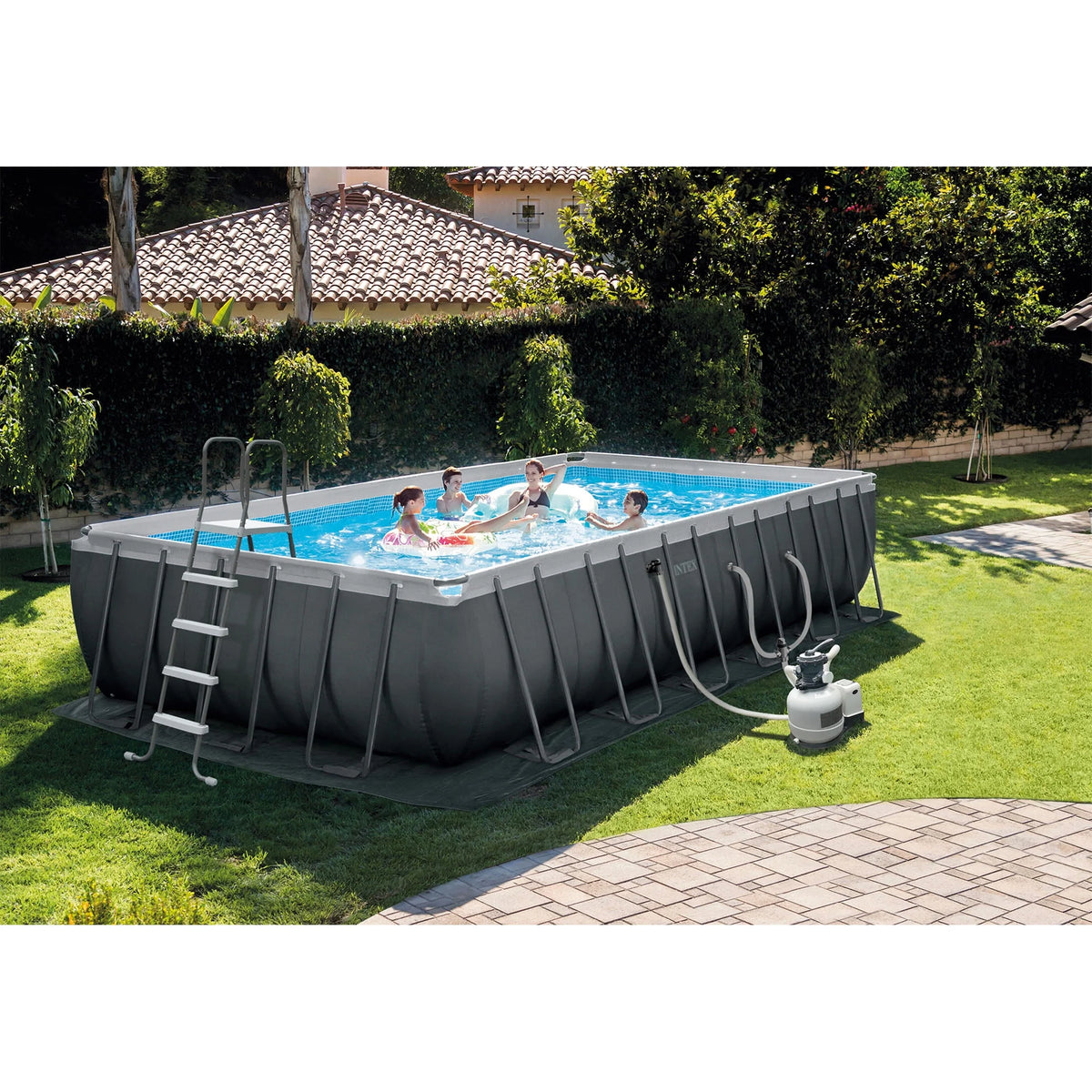24' x 12' x 52 Rectangular Frame Swimming Pool with Pump H4423