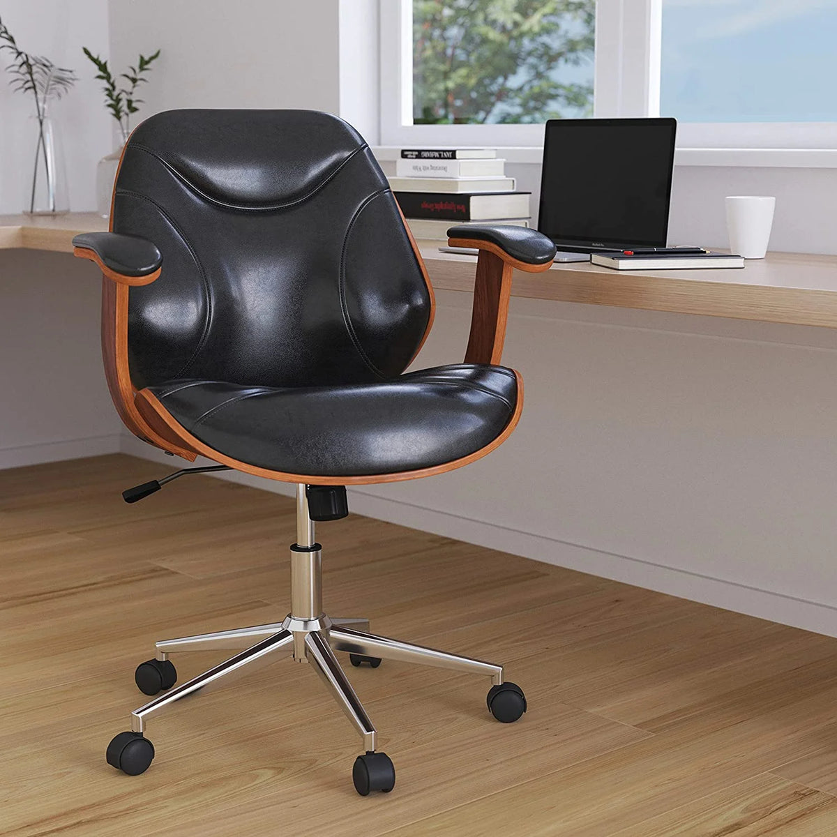 Black Faux Leather Ergonomic Office Chair H4275