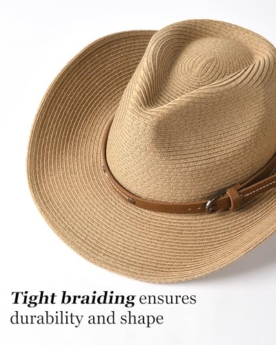 Straw Cowboy Sun Hats with Wind Lanyard UPF 80+ O706833