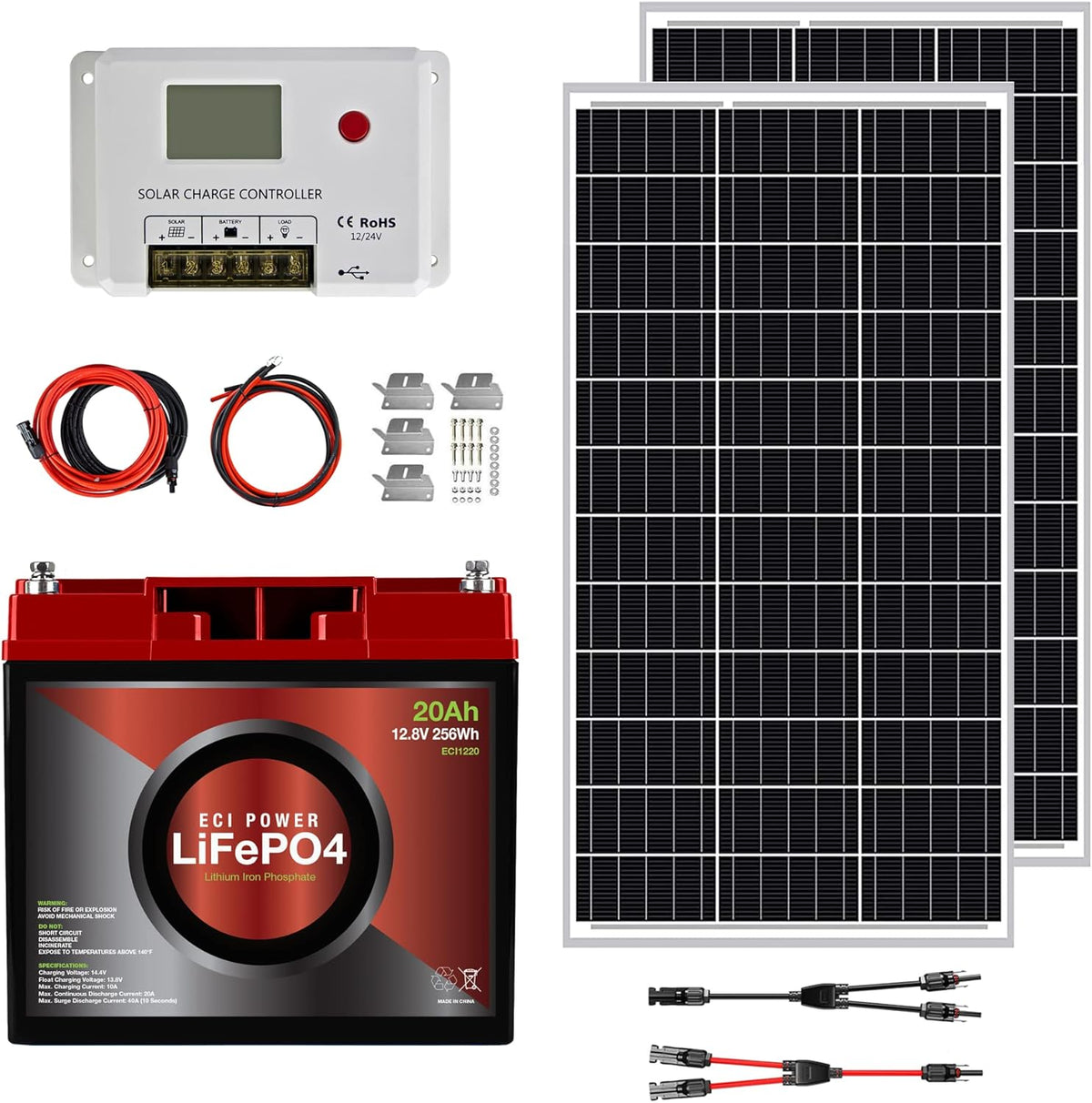 100W 12V Solar Power Kit with 20Ah LiFePO4 Battery T3462