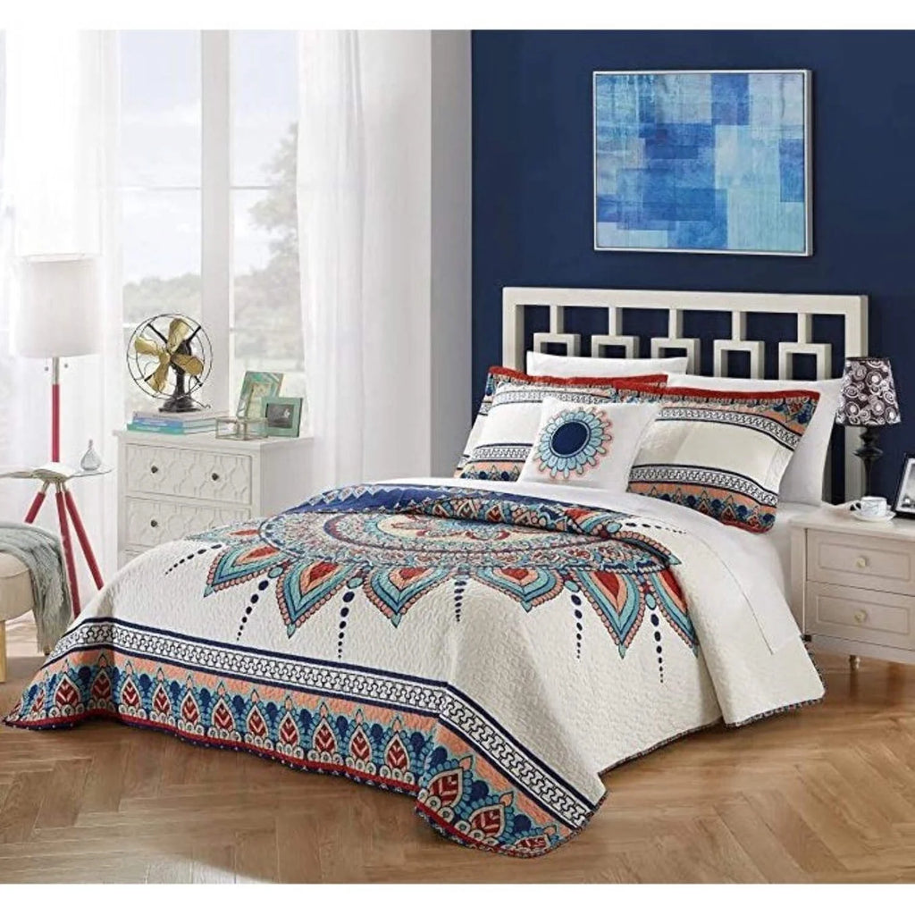 Queen Size 4 Piece Cotton Reversible Quilt Set K433086