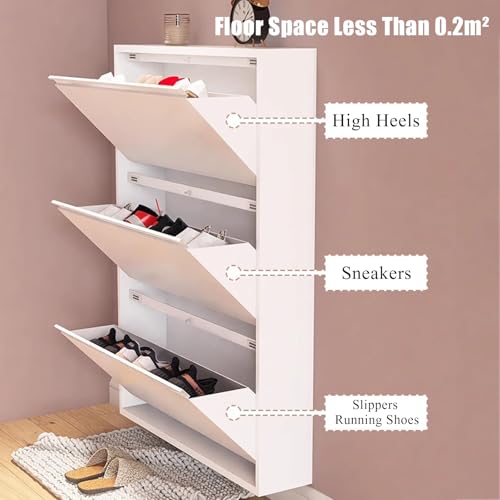 Gray Wall Mounted Shoe Cabinet with Flip Drawers I9106