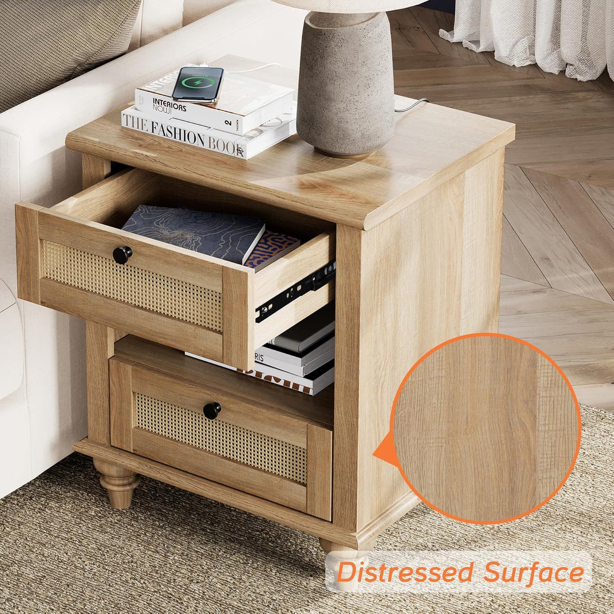 4 Piece Dresser and Nightstand Sets with Charging Station, Oak L4762