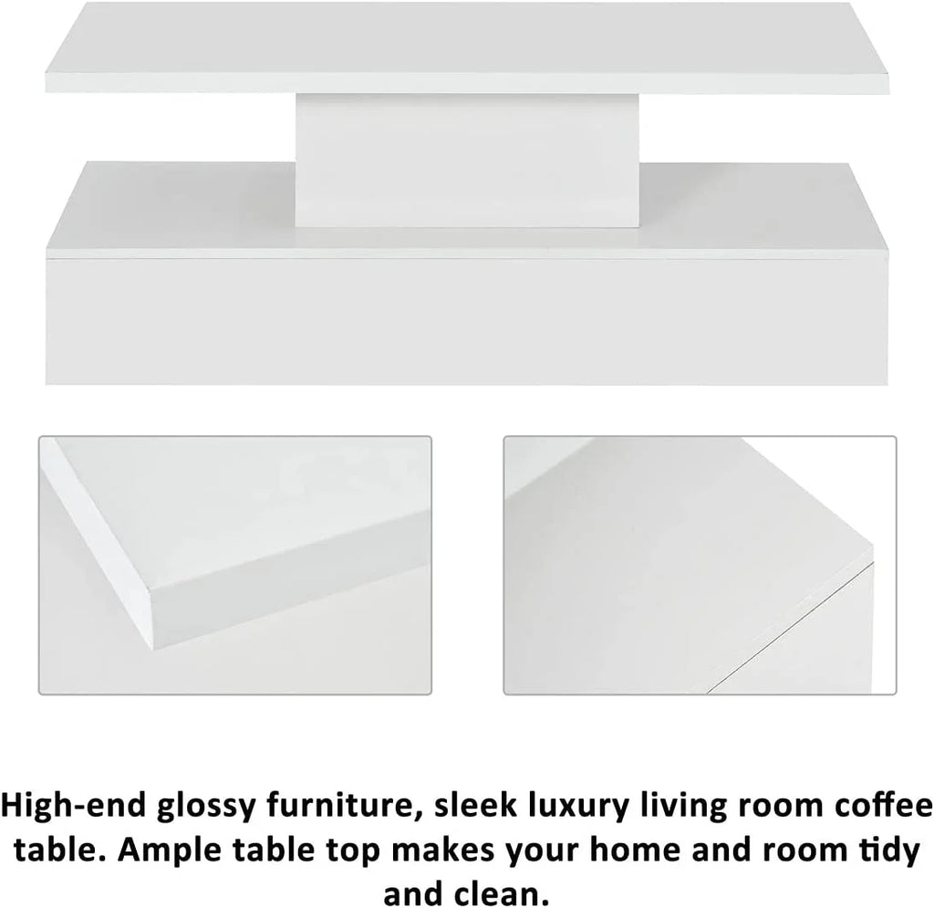 White 47 In Coffee Table with LED Light and Control E844