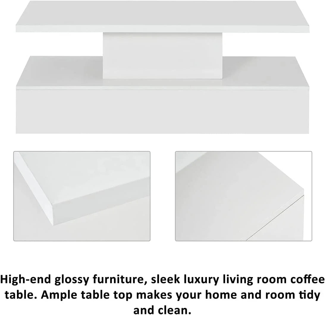 White 47 In Coffee Table with LED Light and Control E844