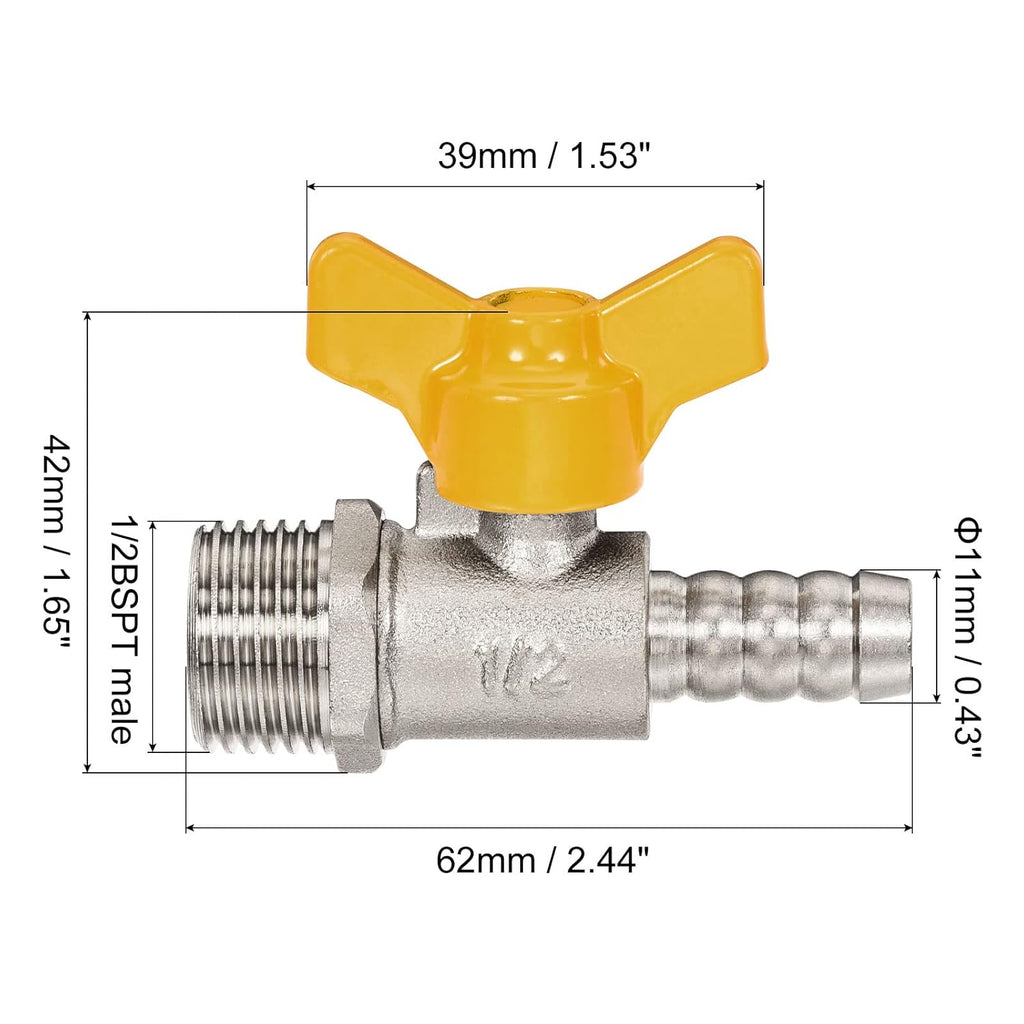 Brass Ball Valve 1/2BSPT Male 180 Degree Lever Handle Pack of 2 T73786