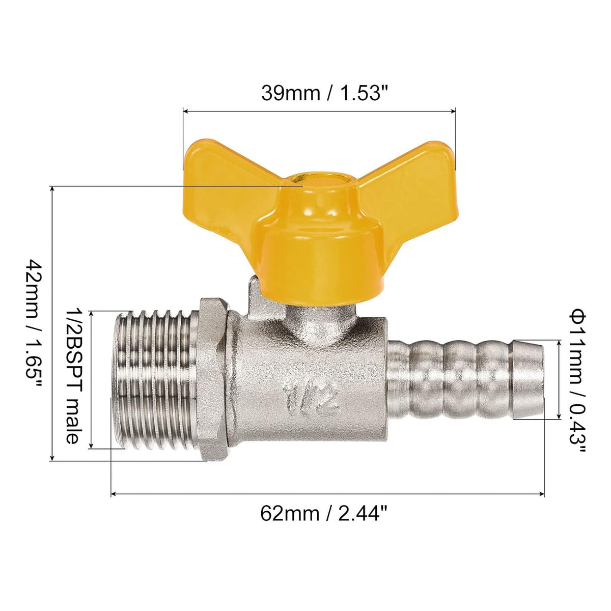 Brass Ball Valve 1/2BSPT Male 180 Degree Lever Handle Pack of 2 T73786