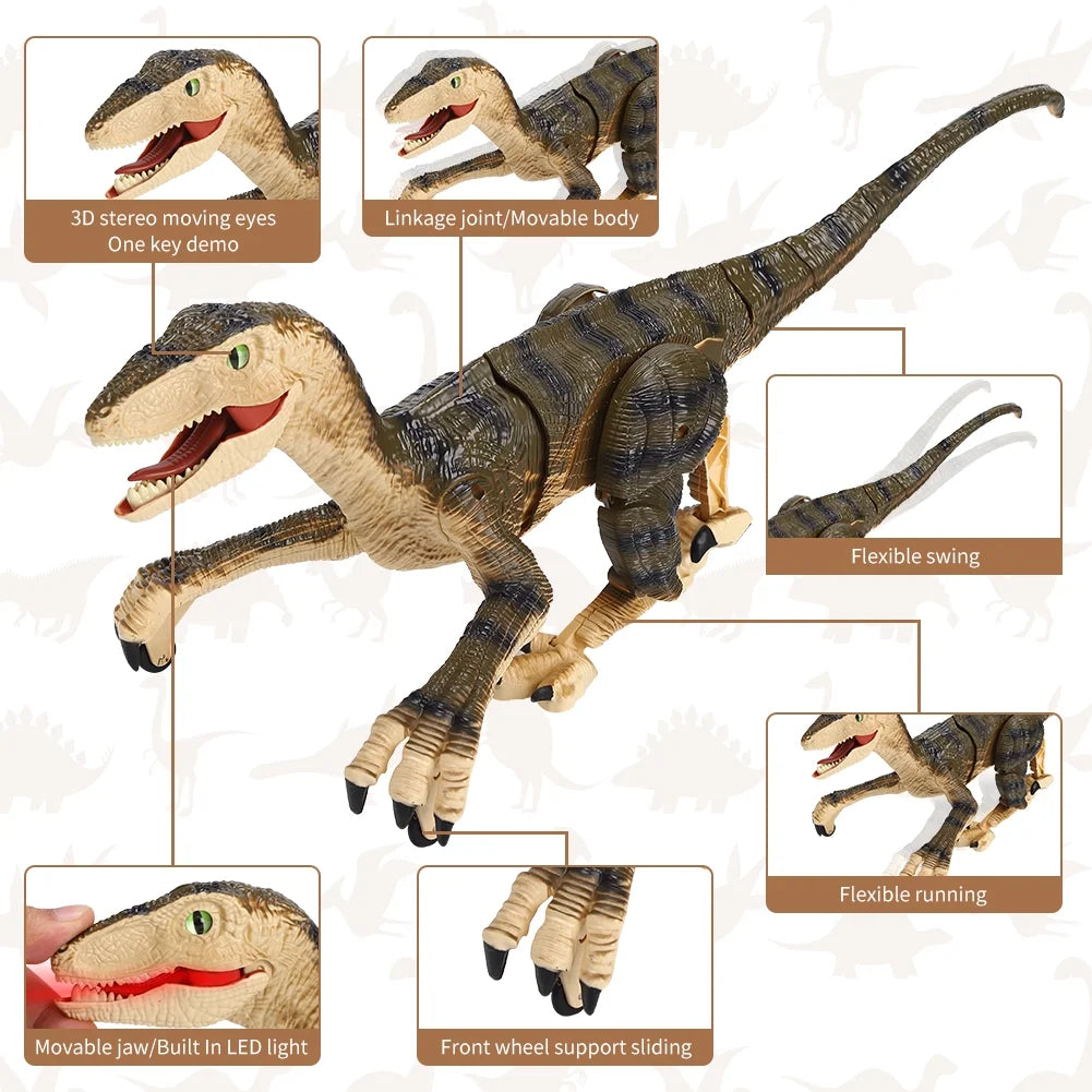 Remote Control Dinosaur Toys, Walking Roaring Velociraptor, 2.4Ghz Electronic Robot Toys E1582