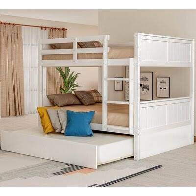 White Full Over Full Bunk Bed with Trundle K392