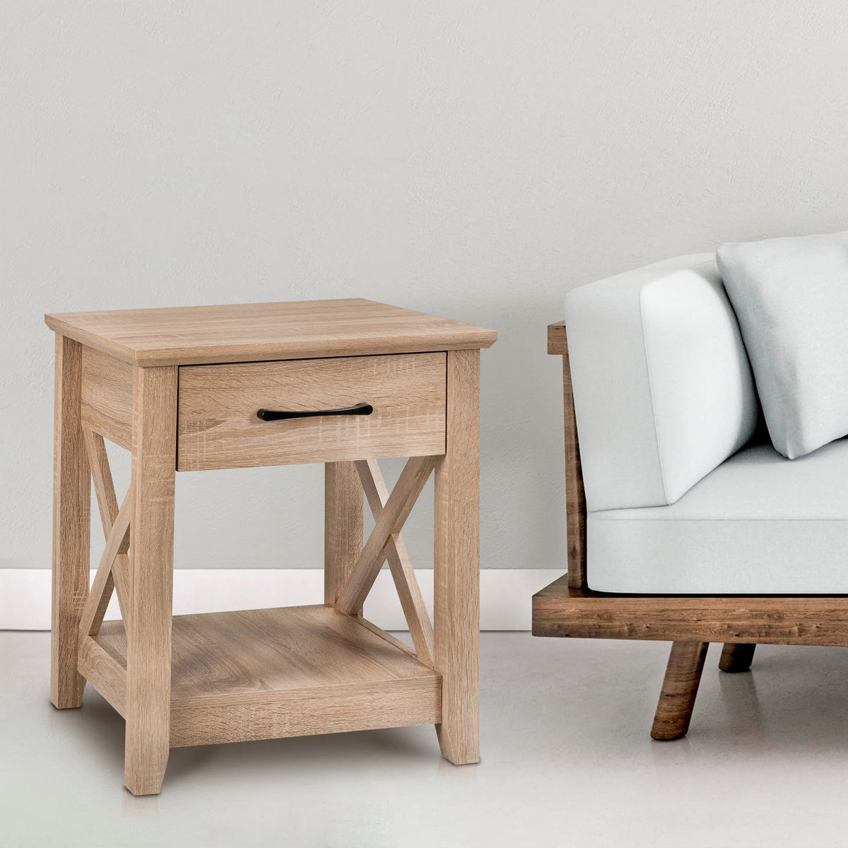 Farmhouse X-Design End Table with Storage Drawer T427349