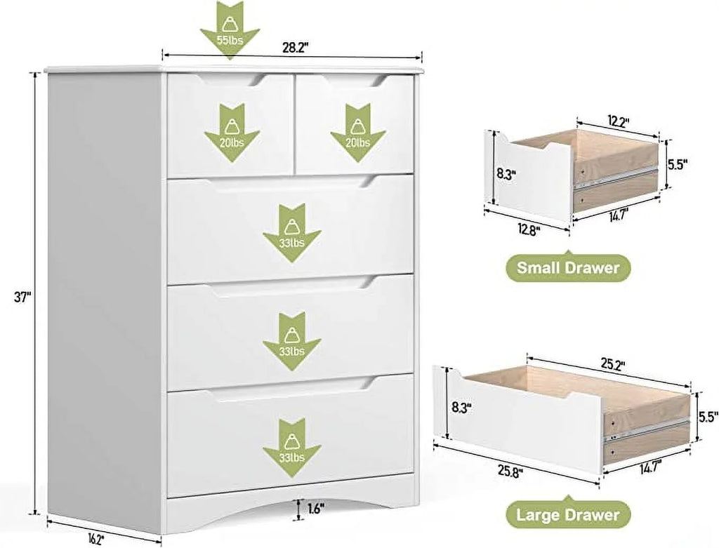 White 5 Drawer Wood Dresser Y32827