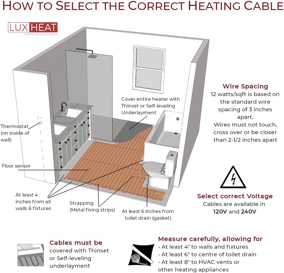 Electric Radiant Floor Heating Cable Set with Programmable Thermostat O17075