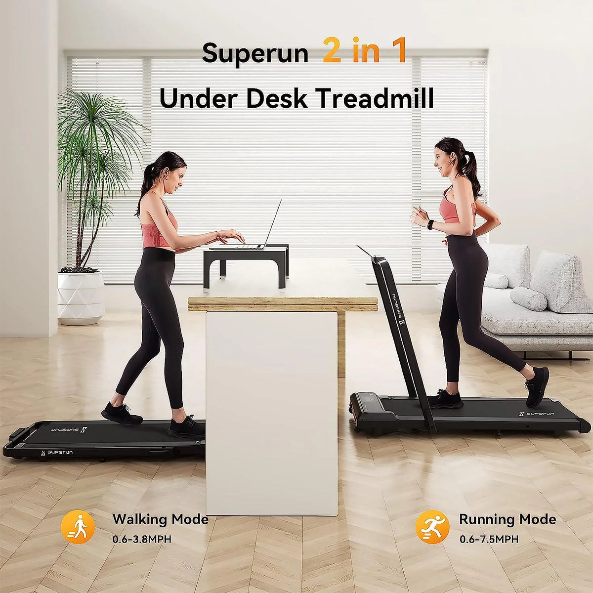 2 in 1 Folding Treadmill 3 HP 300lbs Capacity X6827
