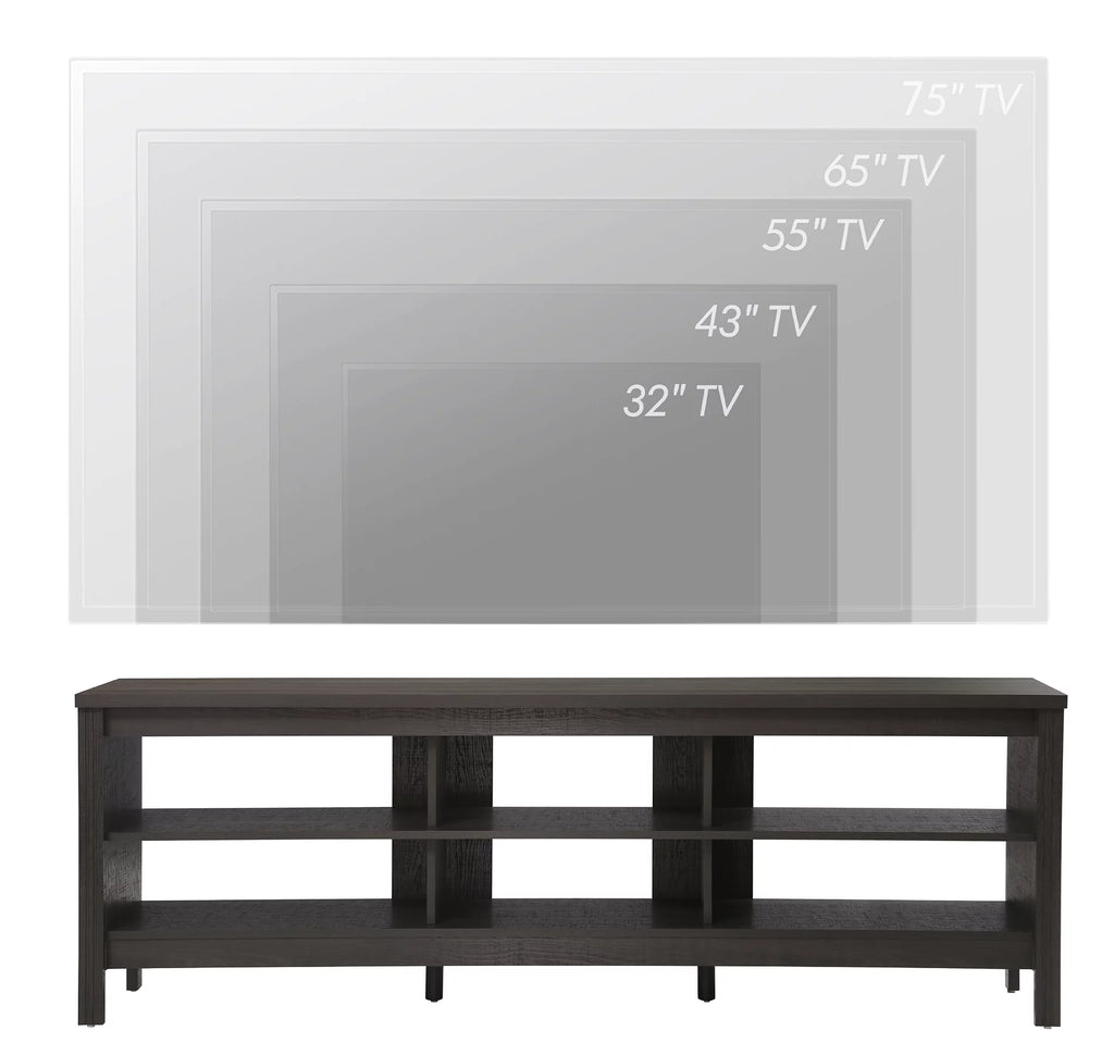 Black Wood TV Stand with 6 Open Shelves D6329