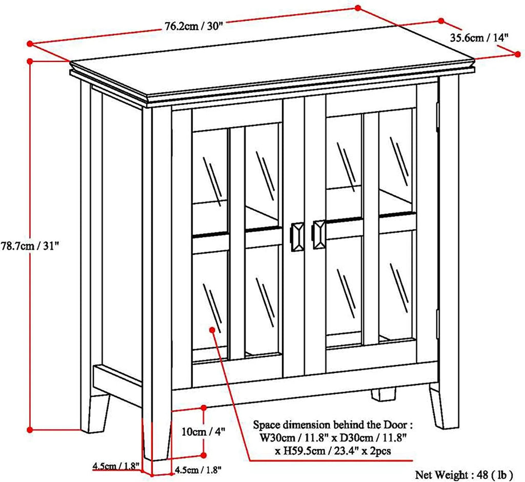 White 30 inch Low Storage Cabinet with 2 Tempered Glass Doors X26925