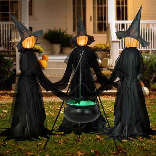 Set of 3 Light Up Witch Decorations with Cauldron W5285