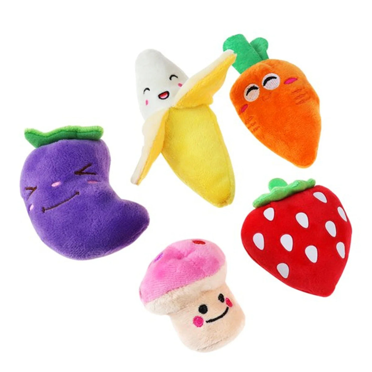 5 Pack Dog Squeaky Toys Plush Fruits Snacks and Vegetables Dog Toys I879145