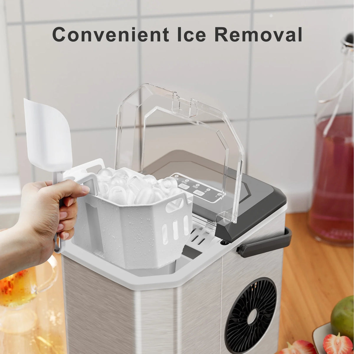 Countertop Ice Maker Machine with Handle, 9pcs/6min, 26lbs/24h, Silver T8414