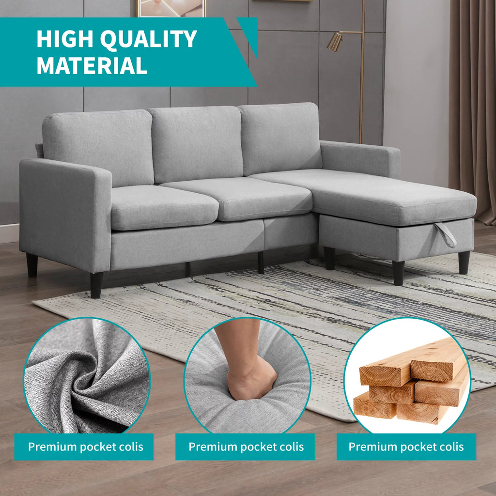 Modern Dark Grey Sectional Sofa with Storage Ottoman Y697