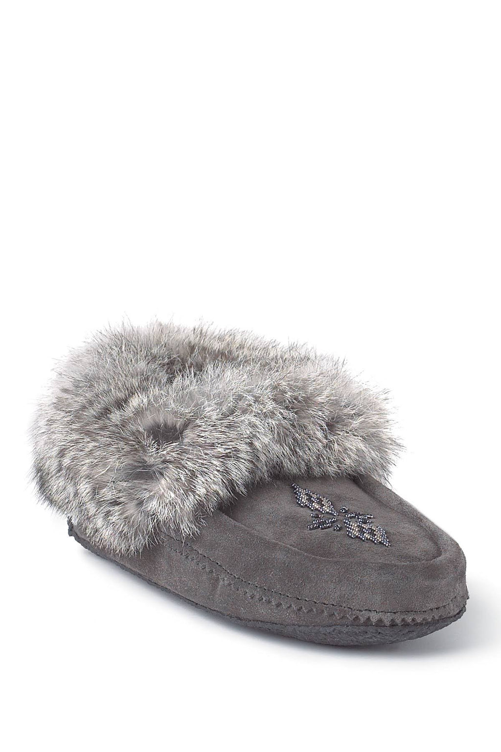 Genuine Rabbit Fur Trim Moccasin E1621