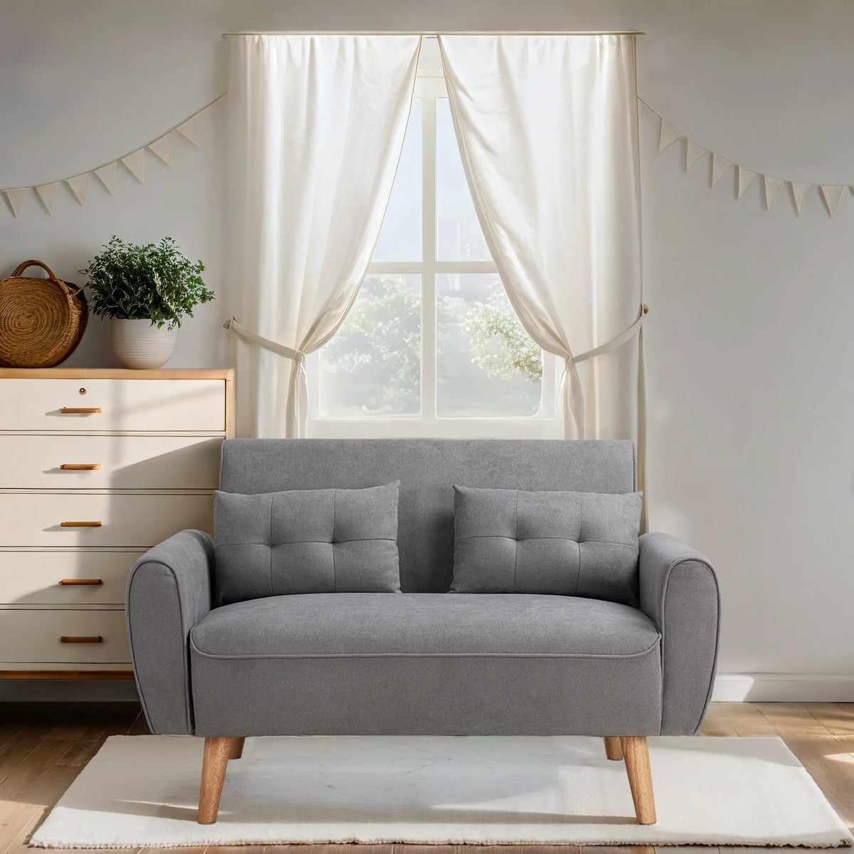 Dark Grey Fabric Upholstered 2-Seat Sofa Q27689