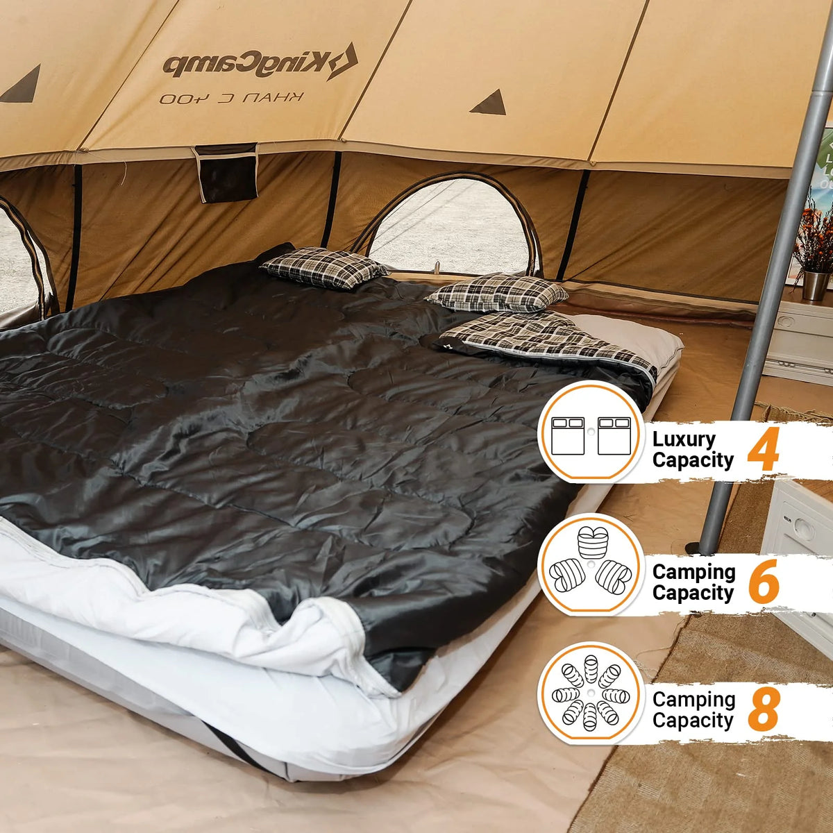 Canvas Bell Tent with Stove Jack Hole, 8-People 4 Seasons T39919