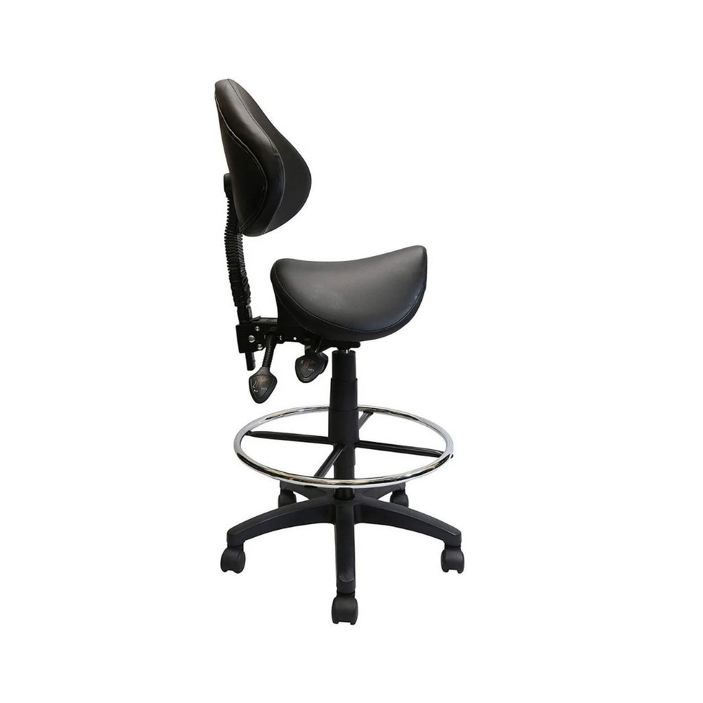 Adjustable Saddle Stool with Backrest, PU Leather, Black P150667