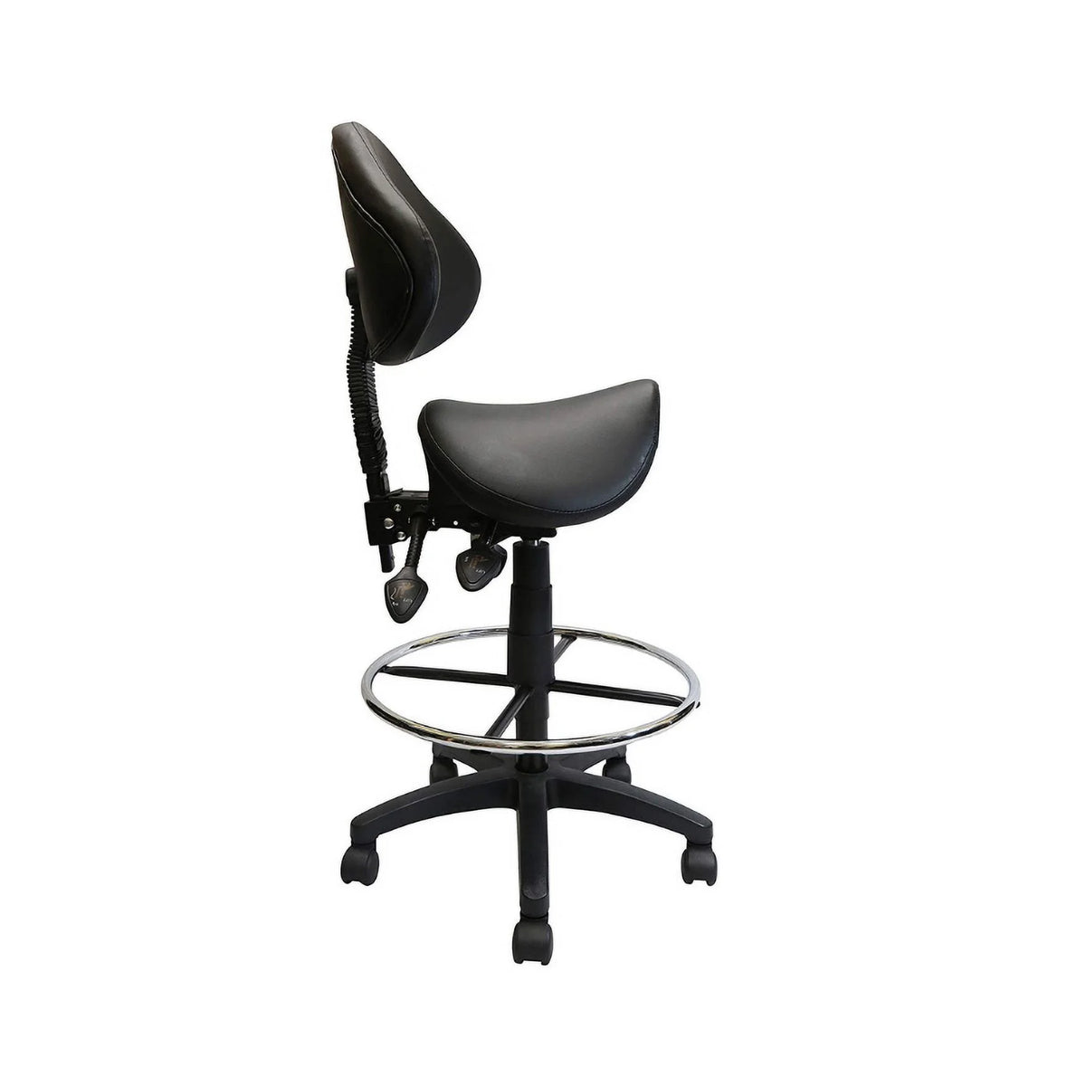 Adjustable Saddle Stool with Backrest, PU Leather, Black P150667