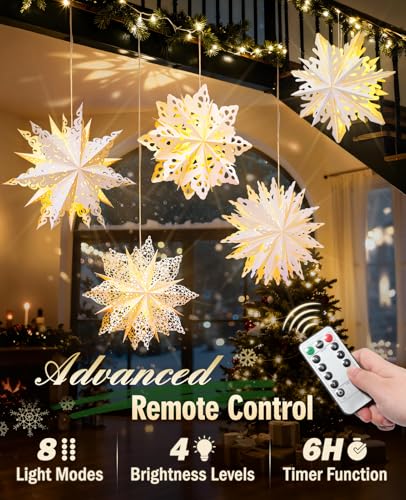 2 Pack 17.7” Hanging Paper Star Lantern with LED Lights I200