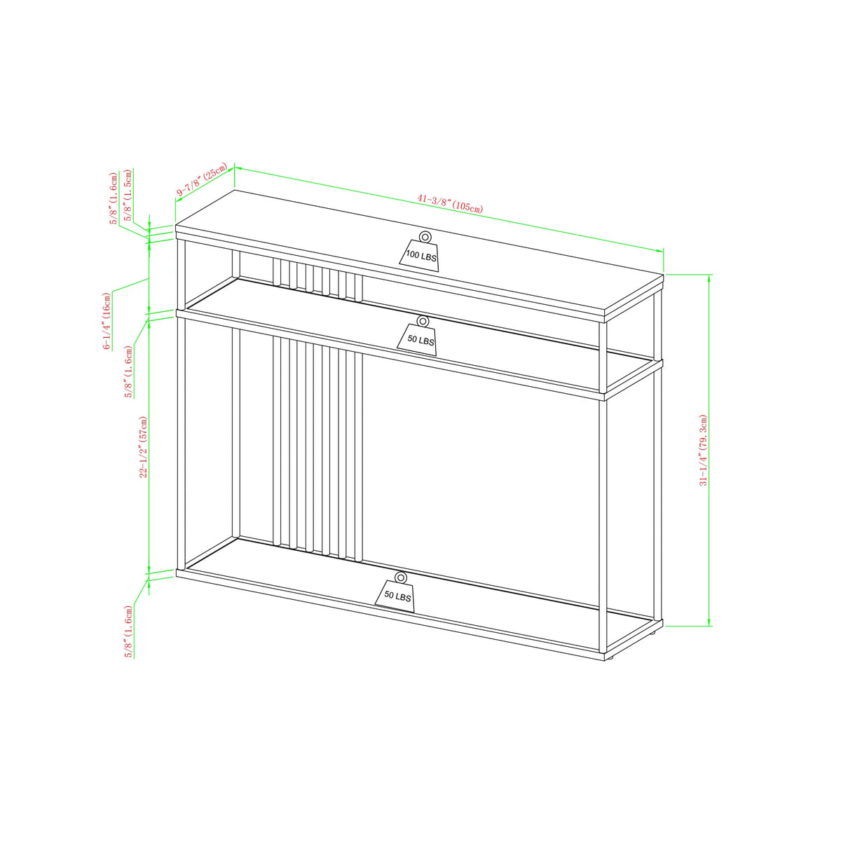 41" Slatted-Side Metal Console Table K818