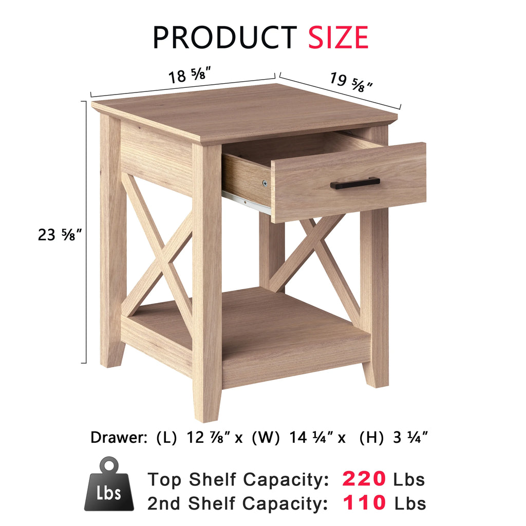 Farmhouse X-Design End Table with Storage Drawer T427349