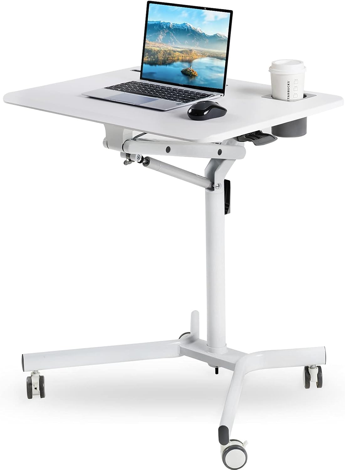 White Height Adjustable Rolling Sit Stand Desk N21829