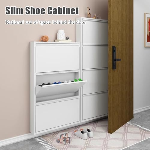Gray Wall Mounted Shoe Cabinet with Flip Drawers I9106