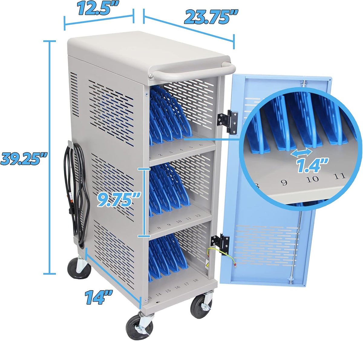 Locking Laptop Charging Cart for 18 Devices T876