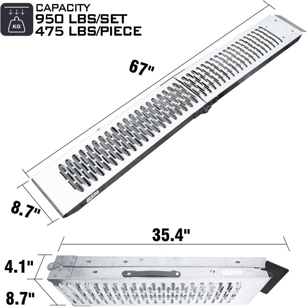67'' x 8.7'' Folding Heavy Duty Steel Loading Ramps, 950 lb Capacity, 1 Pair V78879