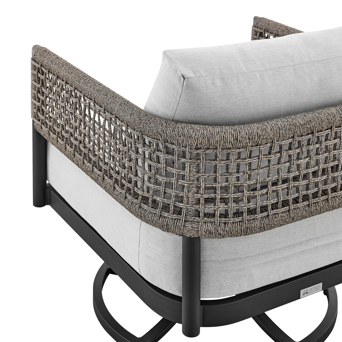 Black Aluminum Grey Rope Swivel Rocking Chair with Cushions C913555